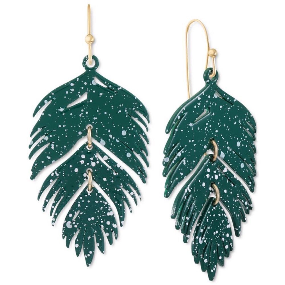 Alfani Gold-Tone Green Colored Palm Leaf Drop Earrings New